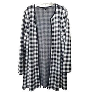 Talbots Plus Buffalo Check Plaid Open Front Wool Blend Sweater Jacket Size 1X